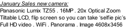 January Sales new camera: Panasonic Lumix TZ55 . 16MP . 20x Optical Zoom  Tiltable LCD, flip screen so you can take ‘selfie pic’s Full HD video . WiFi . Panorama . Image 4608x3456